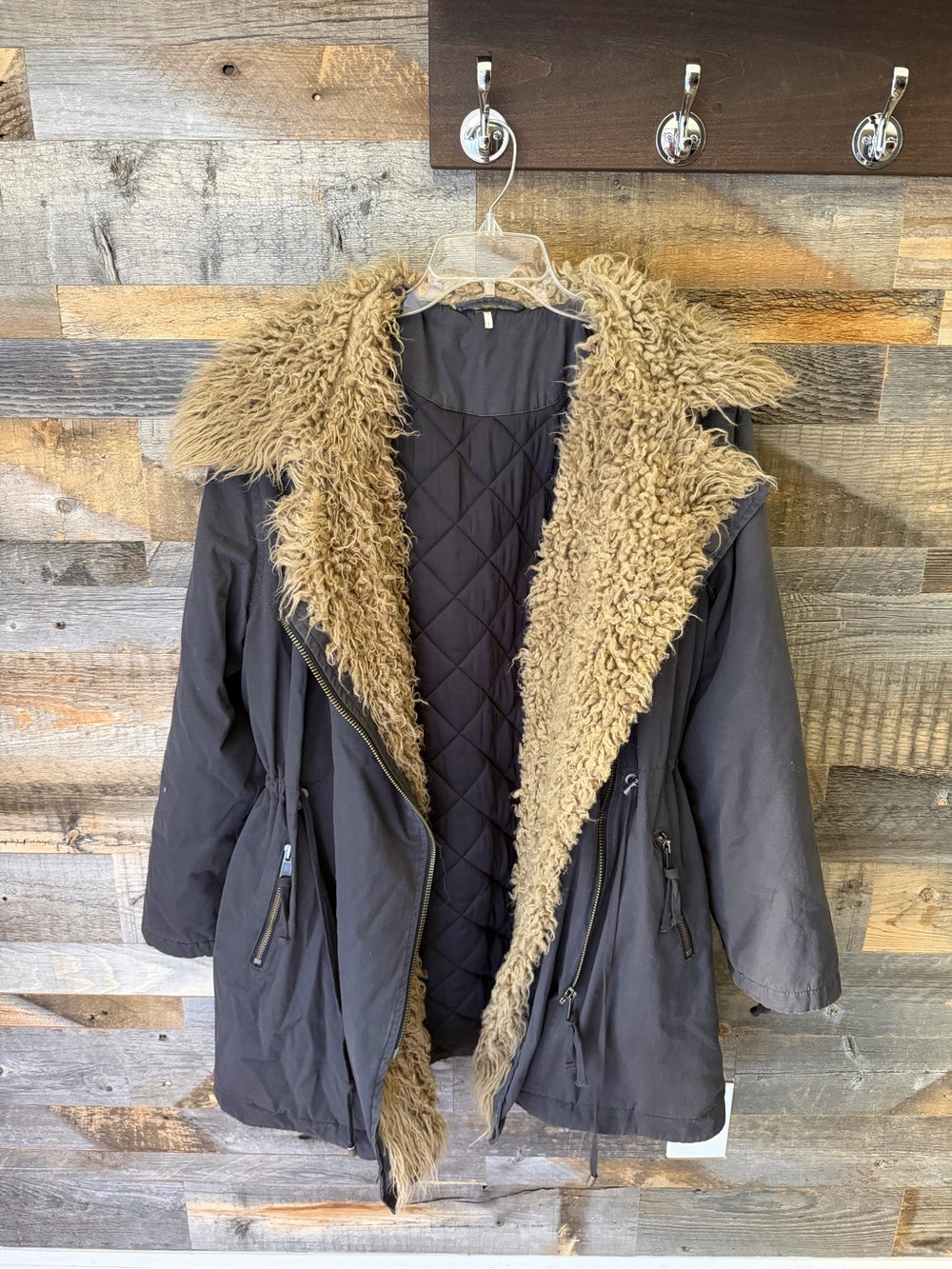 Free People Gray Oversized Parka With Faux Fur Extreme Moto Coat, S - Picture 1 of 7
